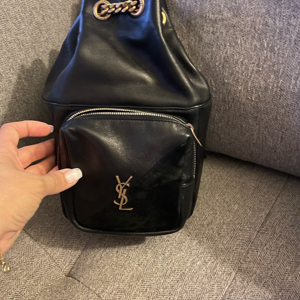 *****SOLD*****YSL Black Leather Crossbody Backpack with Gold Hardware